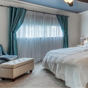 Blue/Green Blackout Curtains x4 plus Sheers x2